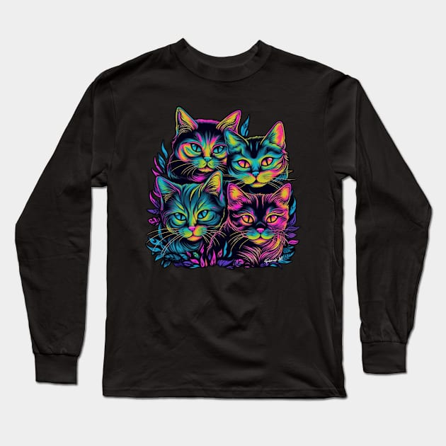 Colorful melting Cat with UV color designe #2 Long Sleeve T-Shirt by Farbrausch Art